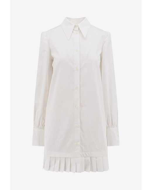 Off-White c/o Virgil Abloh White Embroidered Logo Ruffled Shirt Dress