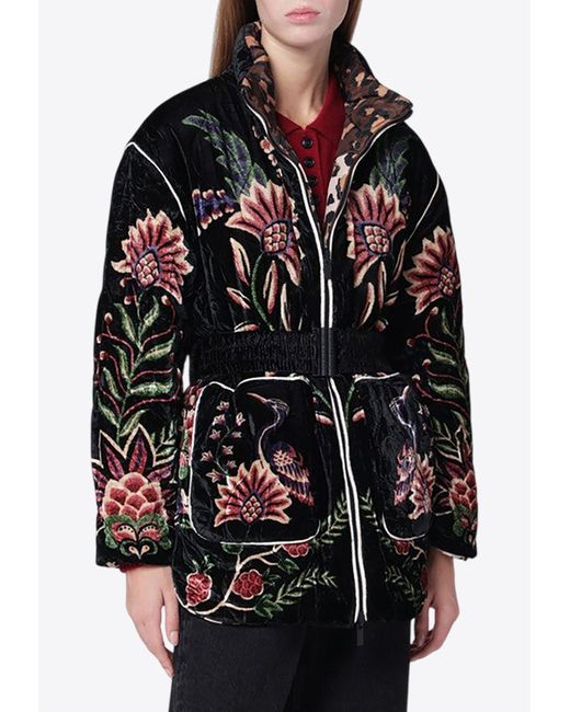 Farm Rio Black Marvelous Garden Reversible Velvet Down Jacket
