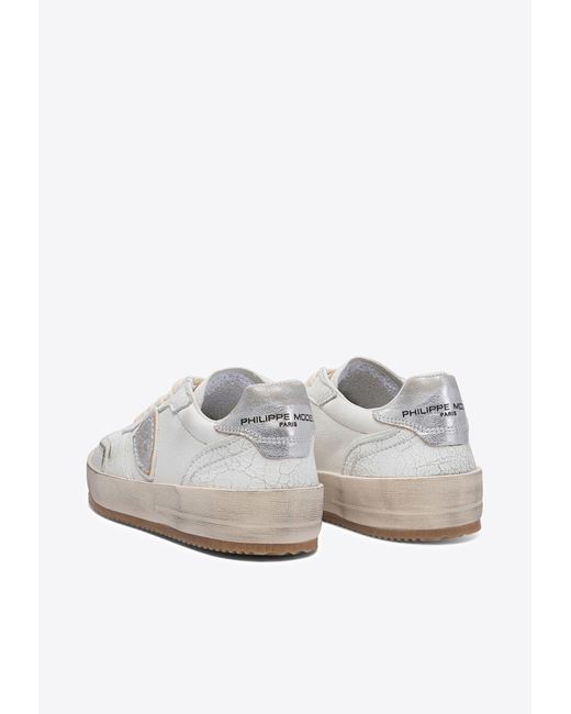 Philippe Model White Leather Low-Top Sneakers