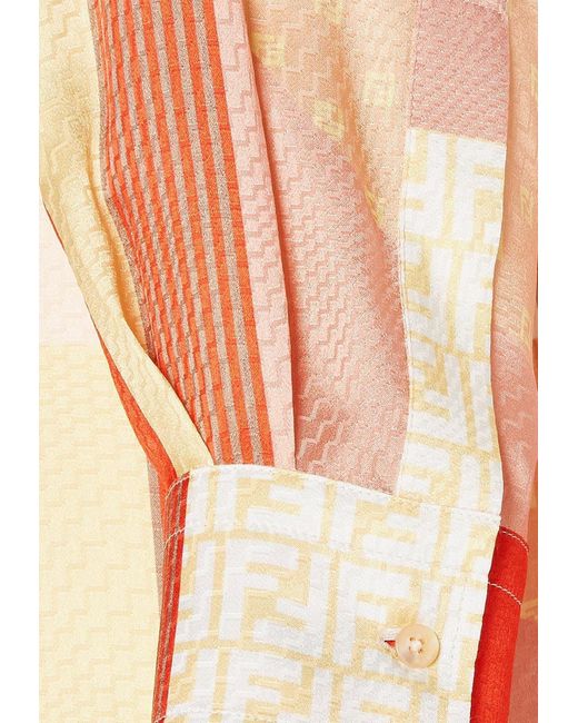 Fendi Orange Patchwork Printed Long-Sleeved Shirt
