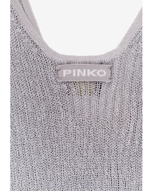 Pinko Gray U-Neck Ribbed Top