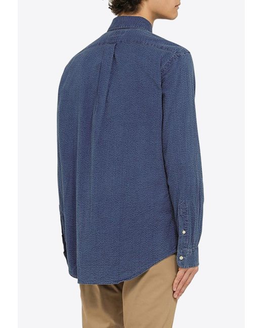 Polo Ralph Lauren Blue Logo Embroidered Denim Shirt for men
