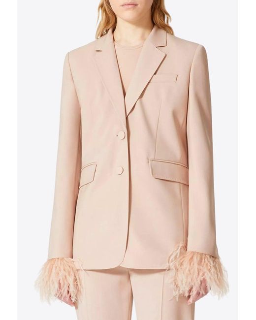 Valentino Natural Feather-Trimmed Wool Blazer