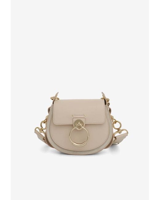 Chloé Natural Small Tess Leather And Suede Crossbody Bag