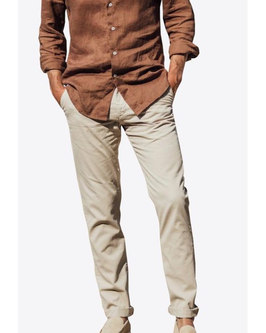 Les Canebiers Natural Tartane Straight-Leg Casual Pants With Folded Hem for men