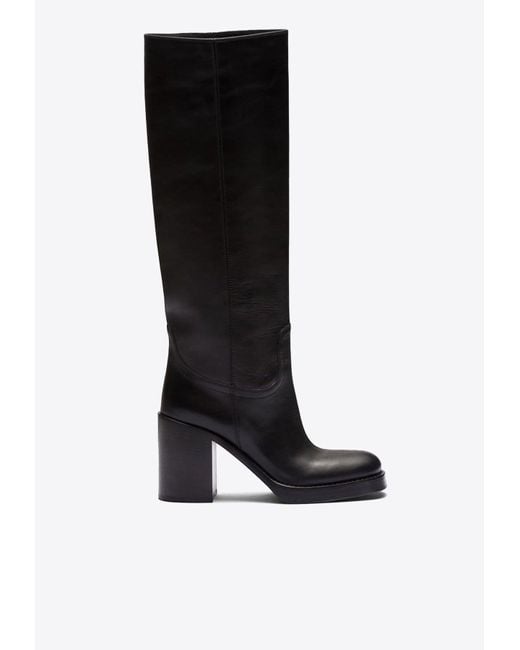 Prada Black 90 Knee-High Leather Boots