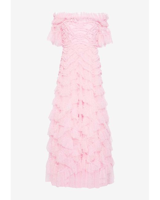 Needle & Thread Pink Lana Off-Shoulder Gown