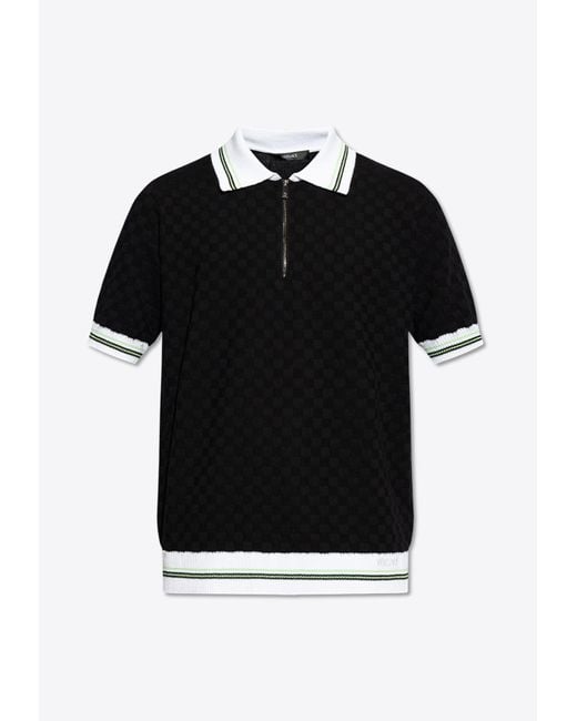 Versace Black Logo-embroidered Polo Shirt, for men