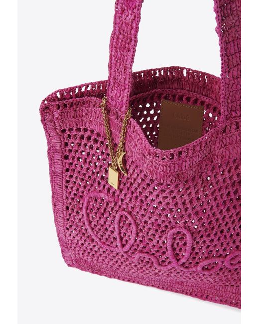 Chloé Pink Summer Banana Crochet Raffia Tote Bag