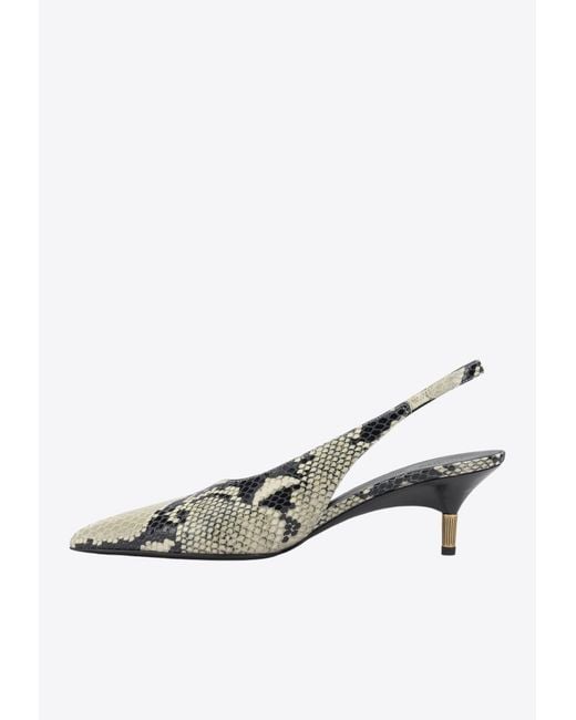 Khaite White Bella 55 Python Print Leather Slingback Pumps