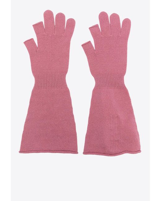 Rick Owens Pink Thulian Long Knit Cashmere Gloves