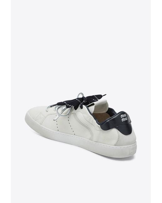 Miu Miu White Leather Low-Top Sneakers With Logo