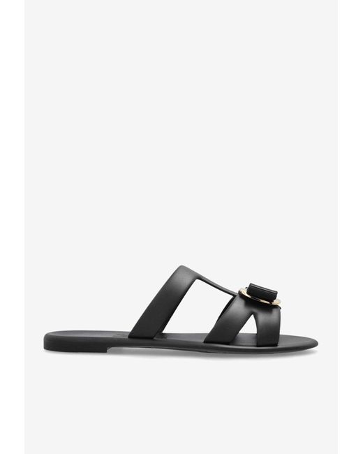 Ferragamo Black Lilou Vara Plate Flat Slides