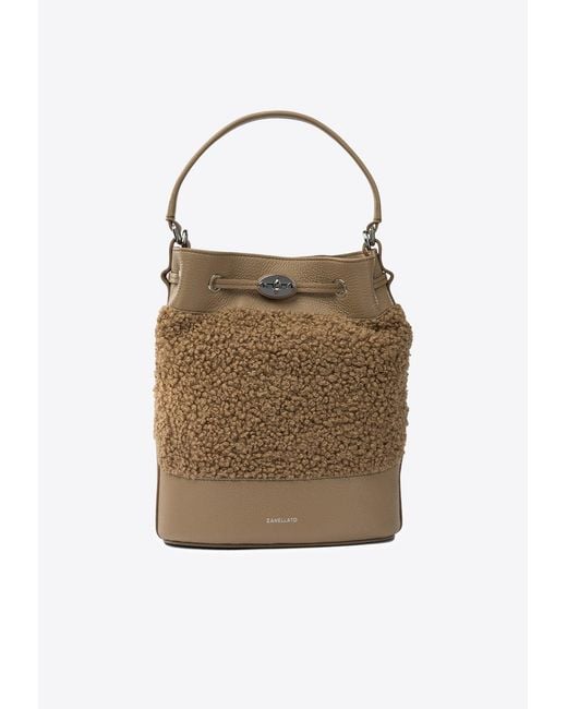Zanellato Natural Small Monda Shearling Bucket Bag