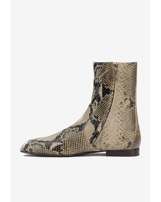 Khaite Brown Colt Python Print Leather Ankle Boots