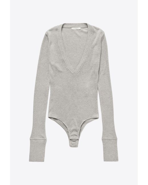 1989 STUDIO White Waffle V-Neck Bodysuit