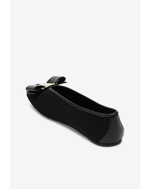 Ferragamo White Vanna Vara Bow Mesh Ballet Flats