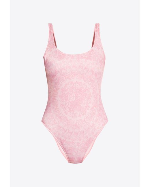 Versace Pink Barocco One-Piece Swimsuit