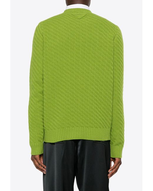 Prada Green Ribbed-Knit Jumper for men