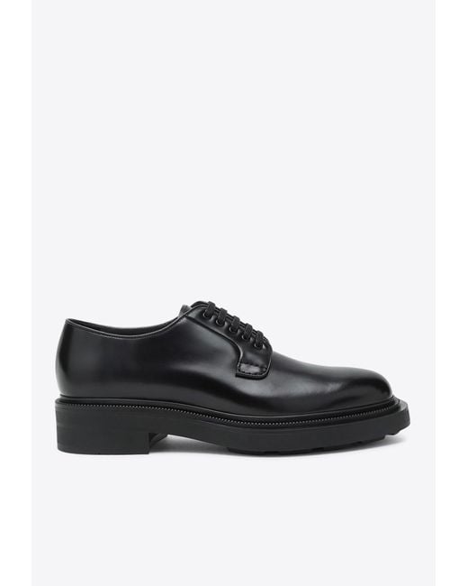 Prada Black Polished Leather Derby Shoes for men