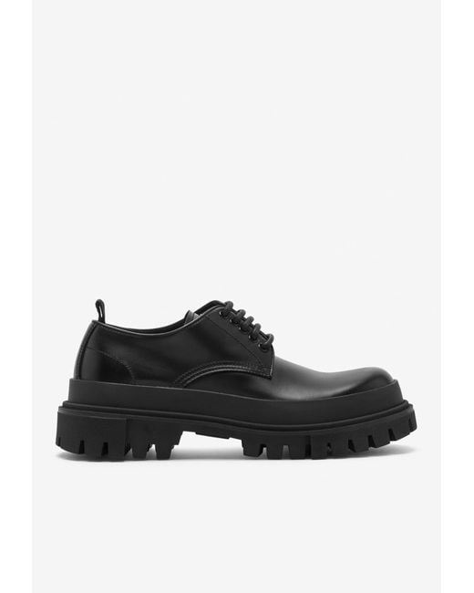 Dolce & Gabbana Black Hi-trekking Calf Leather Derby Shoes for men
