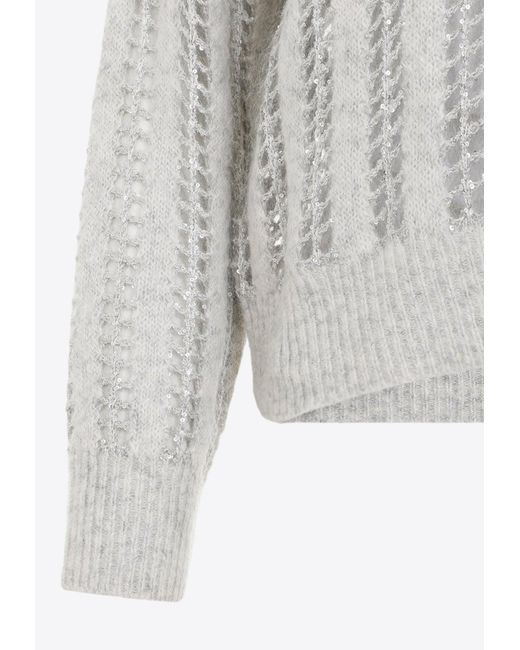 Brunello Cucinelli White 3D Ribbed Knit Sweater