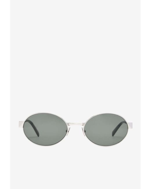 Saint Laurent Gray Logo Engraved Oval-Shaped Sunglasses