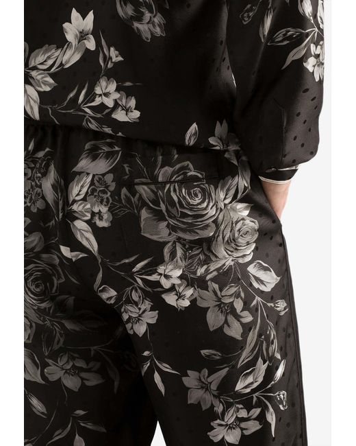 Dolce & Gabbana Black Flower Bouquet-Print Jacquard Pants for men