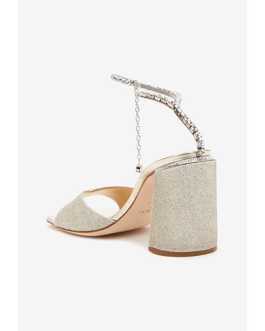 Jimmy Choo White Saeda 100 Glittered Sandals