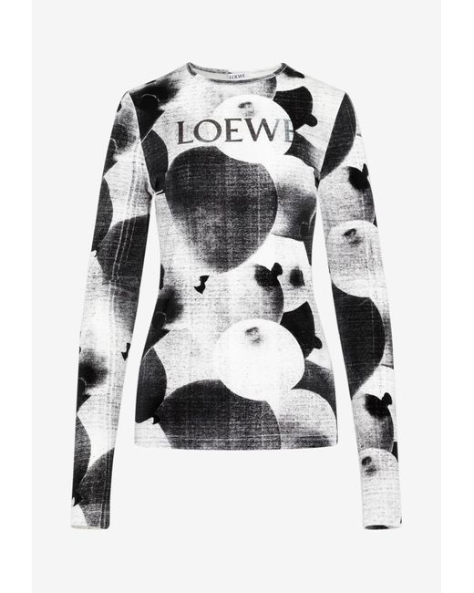 Loewe Black Balloon Print Long-sleeved T-shirt In Velvet