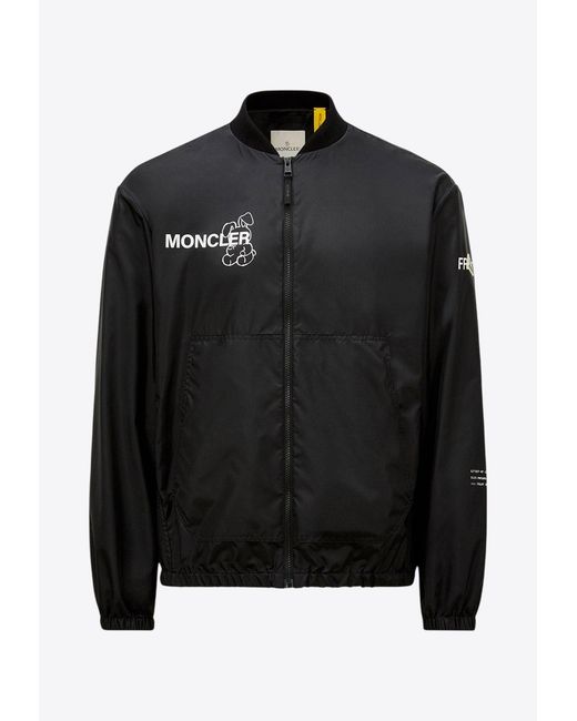 Moncler Genius Black Logo-Printed Zip-Up Jacket for men