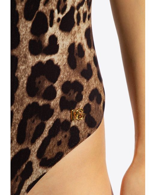 Dolce & Gabbana Brown Leopard Print One-Piece Swimsuit