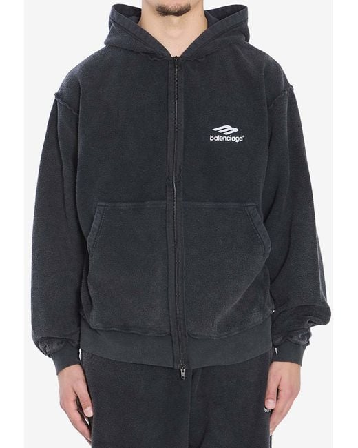 Balenciaga Gray 3B Sports Icon Zip-Up Washed Hoodie for men
