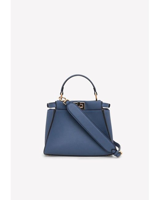 Fendi Blue Mini Peekaboo Leather Shoulder Bag