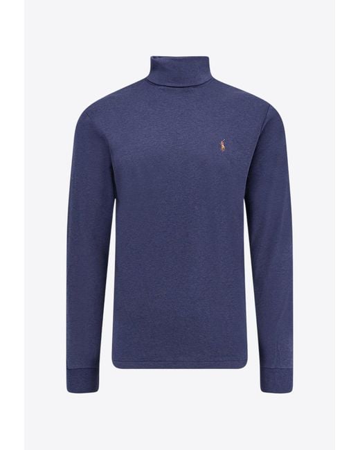 Polo Ralph Lauren Blue Turtleneck Logo Sweater for men