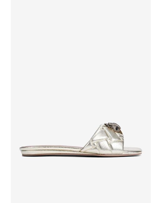 Kurt Geiger Kensington Flat Sandals In Metallic Leather in White | Lyst ...