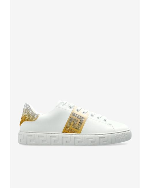 Versace White Crystal Greca Sneakers