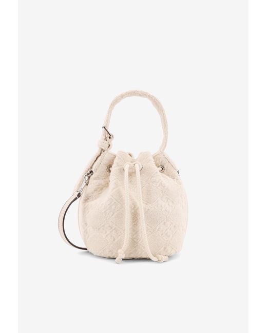 Tory Burch White Mini T Monogram Terry Canvas Bucket Bag
