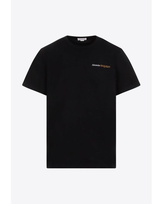 Alexander McQueen Black Logo Embroidered Crewneck T-Shirt for men