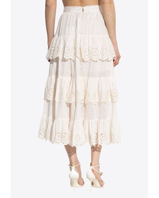 Zimmermann Natural Tiered Ruffle Midi Skirt