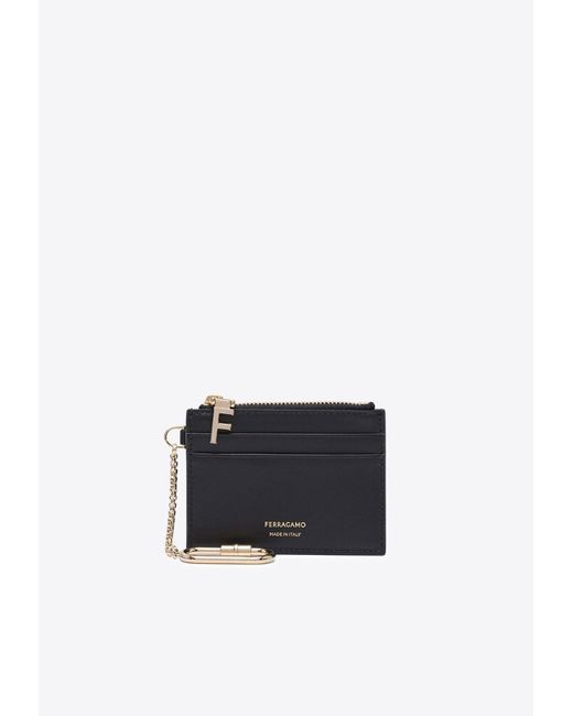 Ferragamo White Leather Cardholder With Keychain