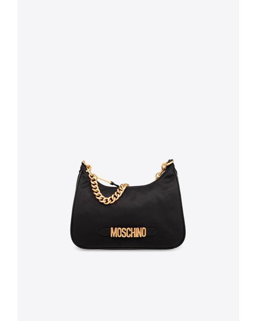 Moschino Black Logo Plaque Shoulder Bag