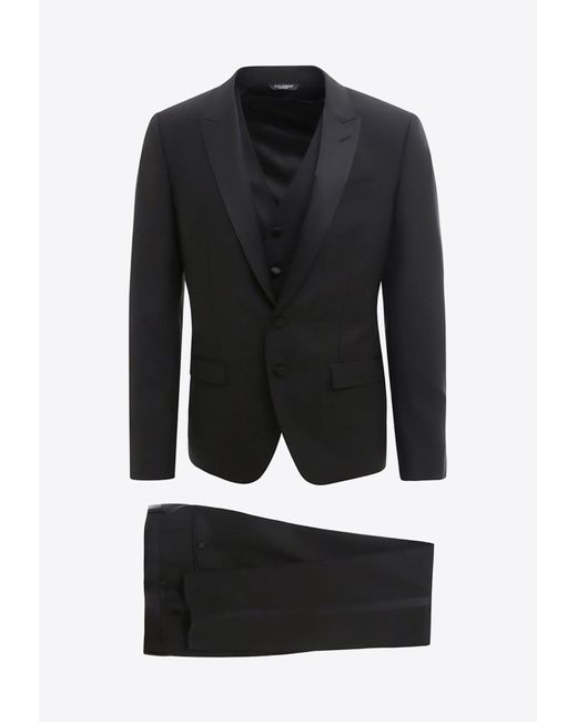 Dolce & Gabbana Black Wool And Silk Single-Breasted Suit for men