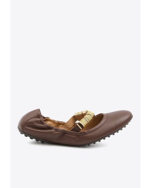 Tod's Brown Dee Ring Leather Ballet Flats