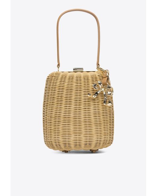 Self-Portrait Natural Rattan Top Handle Bag