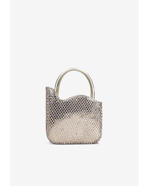 Le Silla White Mini Ivy Crystal-Embellished Top Handle Bag