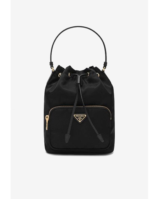 Prada Black Duet Re-Nylon Logo Bucket Bag