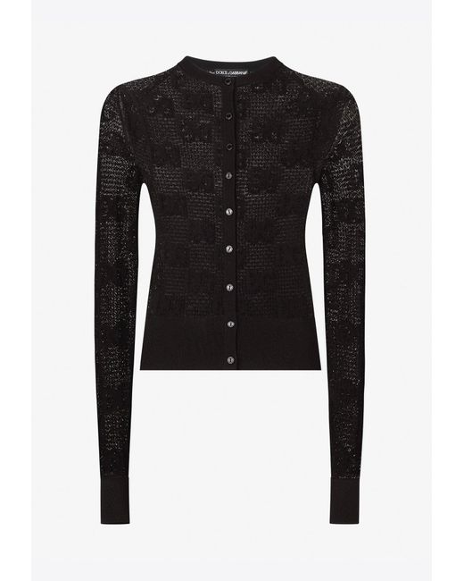 Dolce & Gabbana Black Dg Logo Jacquard Lace Cardigan