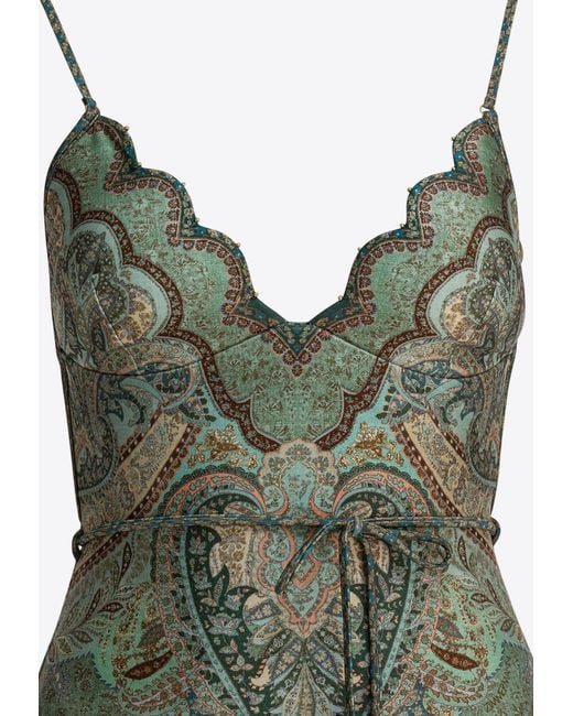 Zimmermann Green Wanderlust Scalloped One-Piece Swimsuit