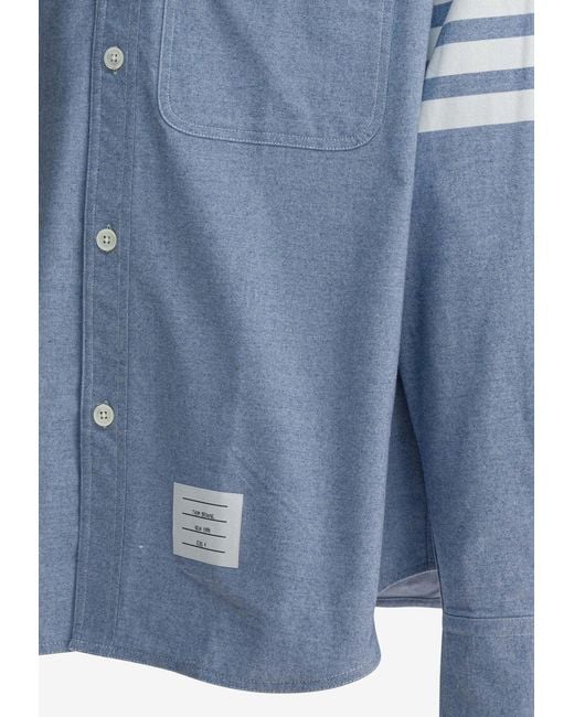 Thom Browne Blue Logo-Patched Buttoned Shirt for men